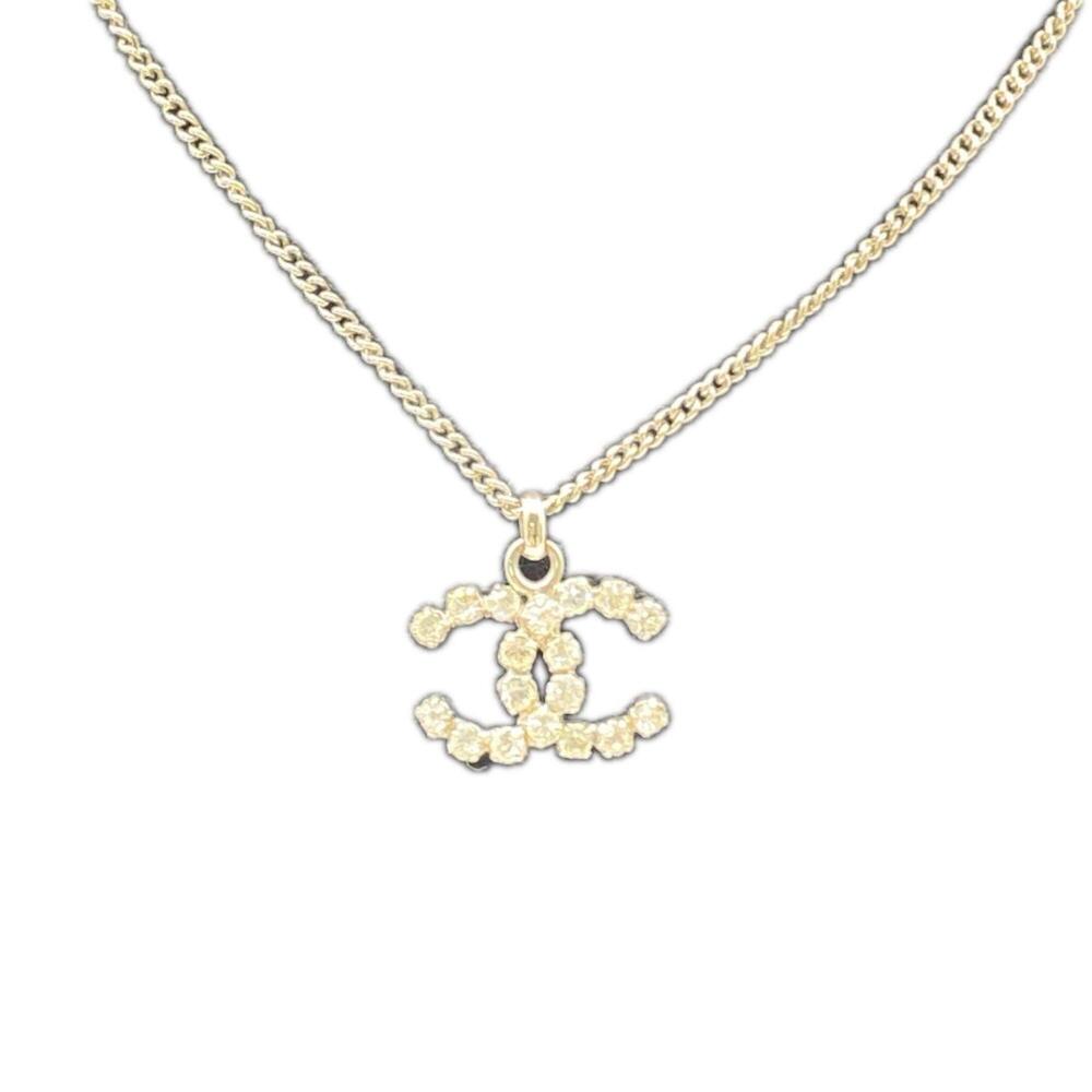 CHANEL Coco Mark Rhinestone Necklace, Silver, SP, Women's